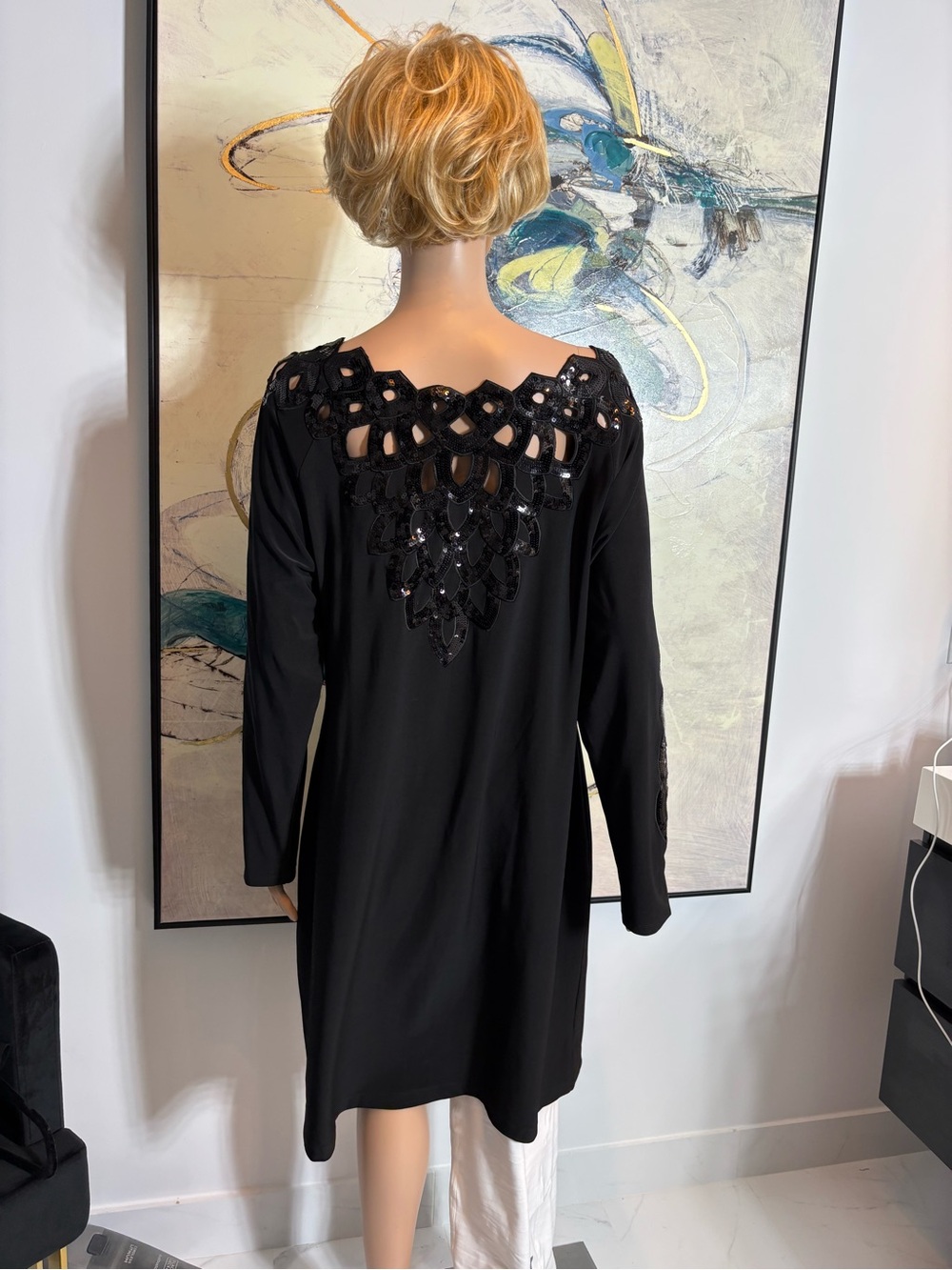 cleo Black Long Sleeve Embellished Cocktail Dress - Picture 9 of 15